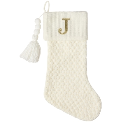 Life at Home Bas des Fêtes en tricot ivoire avec monogramme – lettre J 1 ea, 15,00 $/1ch