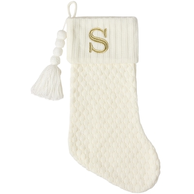 Life at Home Bas des Fêtes en tricot ivoire avec monogramme – lettre S 1 ea, 15,00 $/1ch