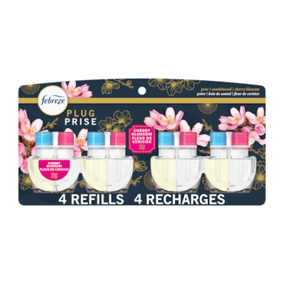 Febreze Recharge d’huile parfumée pour assainisseur d’air à brancher, Fleur de cerisier, 4 u 104 ml, 21,14 $/100ml