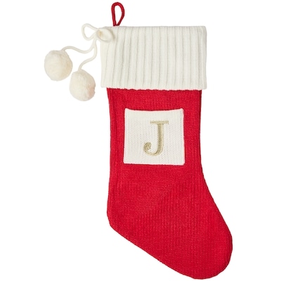 Life at Home Bas des Fêtes en tricot rouge avec monogramme – lettre J 1 ea, 15,00 $/1ch