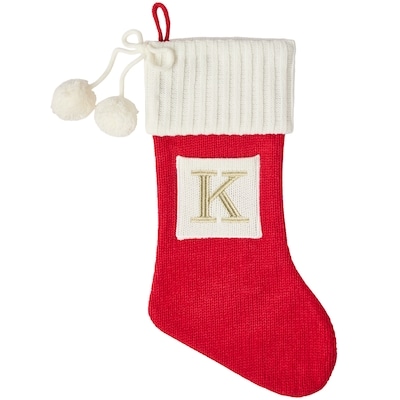 Life at Home Bas des Fêtes en tricot rouge avec monogramme – lettre K 1 ea, 15,00 $/1ch