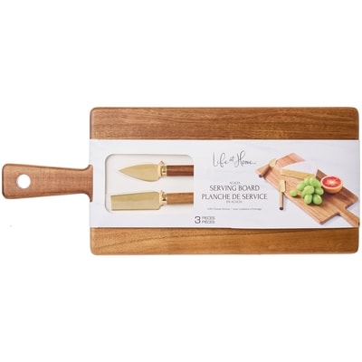 Life at Home Acacia Serving Board with Cheese Knives 1 ea, $25.00/1ea
