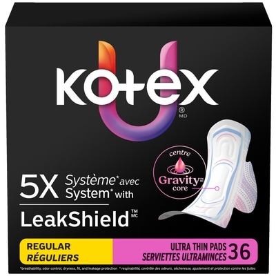 Kotex Serviettes ultraminces avec ailes, absorption régulière, 36 unités 36 ea, 0,33 $/1ch