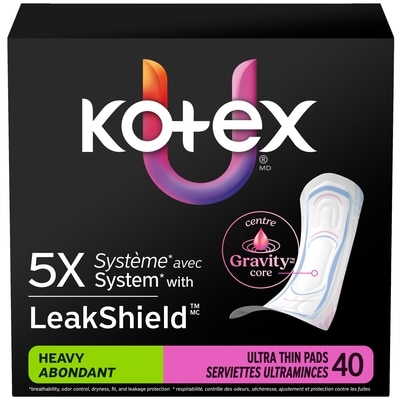 Kotex Ultra Thin Pads, Heavy Absorbency, 40 Count 40 ea, $0.30/1ea