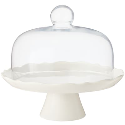 Scalloped Cake Stand with Glass Dome
