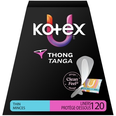 Kotex Protège-dessous tanga pour le quotidien emballés , absorption légère, longueur régulière, 120 unités 2x120.0 ea, 0,05 $/1ch