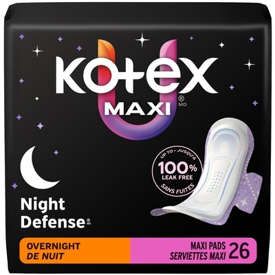 Kotex Serviettes maxi de nuit avec ailes, 26 unités 26 ea, 0,46 $/1ch