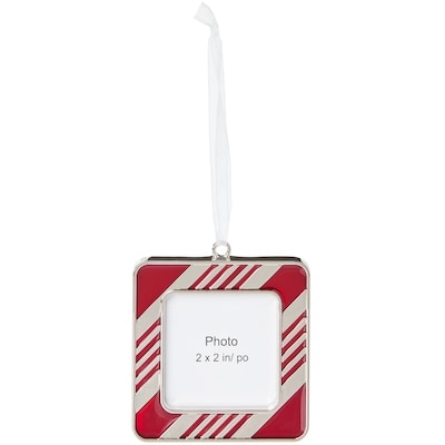Metal Candy Cane Square Photo Frame Ornament