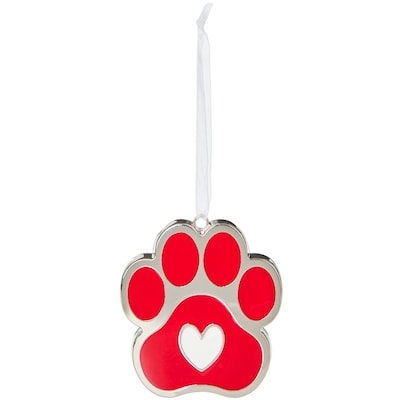 Metal Paw Print Ornament - Red