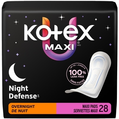 Kotex Overnight Maxi Pads, 28 Count 28 ea, $0.45/1ea