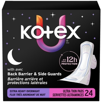 Kotex Serviettes ultraminces de nuit avec ailes, absorption très élevée, 24 unités 24 ea, 0,50 $/1ch