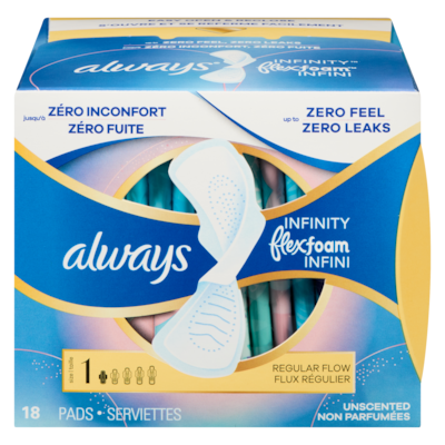 Always Serviettes hygiéniques, flux régulier, non parfumées, paquet de 18 18 ea, 0,44 $/1ch