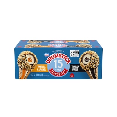 Nestlé Drumstick Cornets, Vanille au fondant, Vanille au caramel, assortiment 15x140.0 ml, 0,95 $/100ml