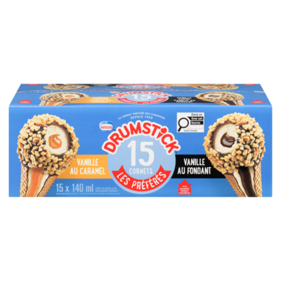 Nestlé Drumstick Cornets, Vanille au fondant, Vanille au caramel, assortiment 15x140.0 ml, 0,95 $/100ml
