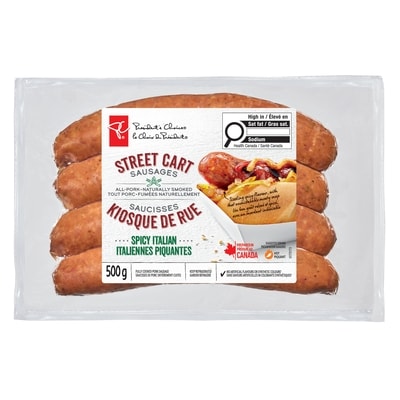 President's Choice Street Cart Sausages™  Spicy Italian 500 g, $1.30/100g
