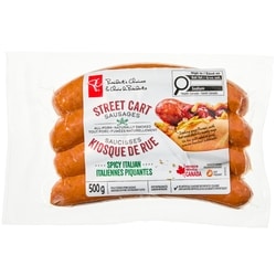 President's Choice Street Cart Sausages™ Spicy Italian 500 g, $1.50/100g