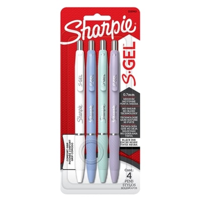 Sharpie Stylos gel S-Gel, pointe moyenne, corps stylés assortis, encre noir, 4 unités 4 ea, 2,38 $/1ch