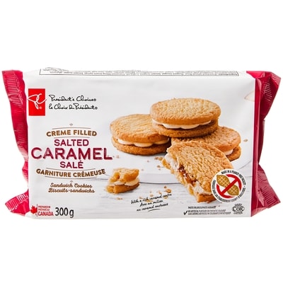 President's Choice Creme Filled Salted Caramel Sandwich Cookies 300 g, $1.26/100g