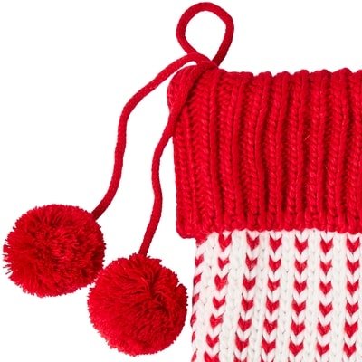Knit Stocking with Pompoms - Red