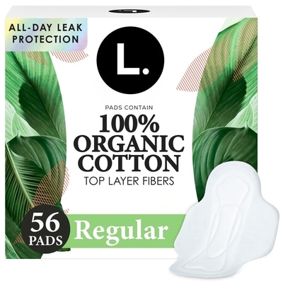 L. Ultra Thin Pads For Women, Organic Cotton Top Layer, Regular Absorbency, Menstrual Pads With Wings, 56 Ct 56 ea, $0.34/1ea