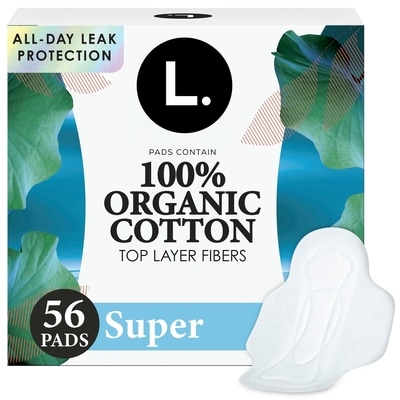 L. Ultra Thin Pads For Women, Organic Cotton Top Layer, Super Absorbency, Menstrual Pads With Wings, 56 Ct 56 ea, $0.30/1ea