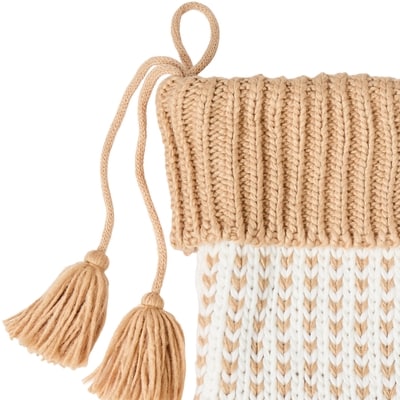 Knit Stocking with Tassels - Tan