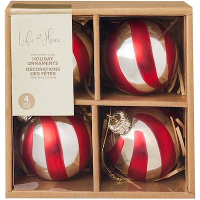 Life at Home Striped Glass Holiday Ornaments 4 Pack - Red 1 ea, $14.00/1ea