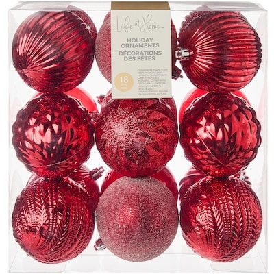 Life at Home Lot de 18 décorations des Fêtes en forme de boules – rouge 1 ea, 19,00 $/1ch