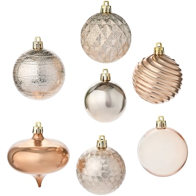Mixed Shape Holiday Ornaments 50 Pack - Rose Gold