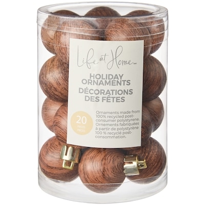 Life at Home Woodgrain Ball Holiday Ornaments 20 Pack - Tan 1 ea, $6.00/1ea
