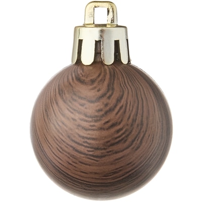 Woodgrain Ball Holiday Ornaments 20 Pack - Dark Brown