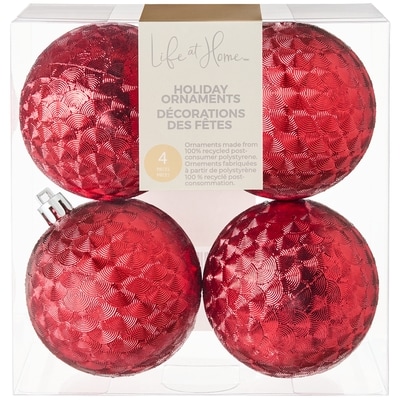 Life at Home Lot de 4 décorations des Fêtes à effet givré – rouge 4 ea, 1,75 $/1ch