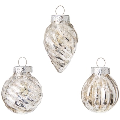 Lot de 9 mini-ornements en verre – argent