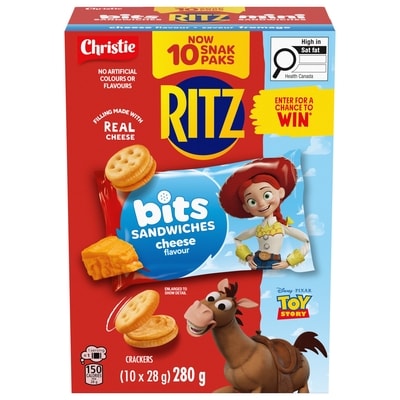 Christie Ritz Bits Sandwiches Cheese Flavoured Crackers 10 snack packs 10x28.0 g, $2.32/100g