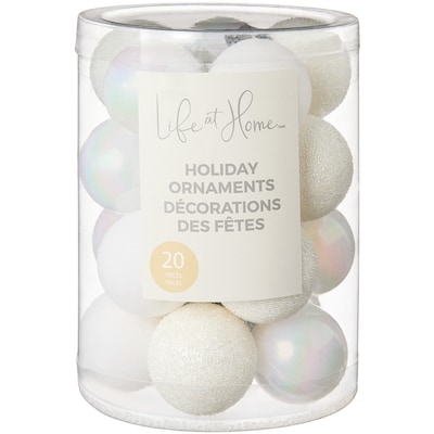 Life at Home Lot de 20 décorations des Fêtes en forme de boules – blanc 20 ea, 0,25 $/1ch