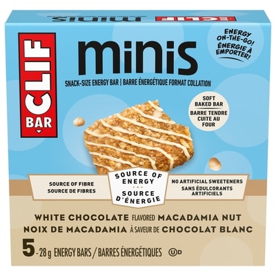 Clif BAR Minis, barre énergétique format collation noix de macadamia et chocolat blanc paquet de 5 barres 5x28.0 g, 4,85 $/100g