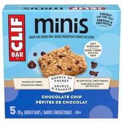 Clif BAR Minis, barre énergétique format collation pépites de chocolat paquet de 5 barres 5x28.0 g, 4,64 $/100g