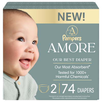 Pampers AMORE Diapers, Size 2, 74 Count 74 ea, $0.46/1ea