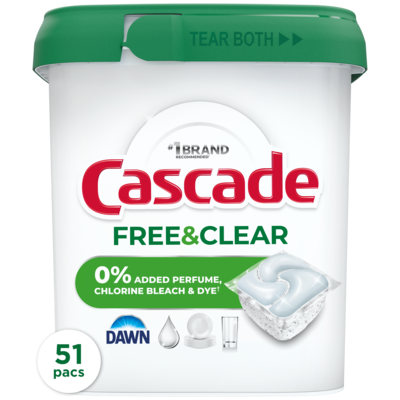 Cascade Free & Clear Dishwasher Detergent Unscented, 51ct 321 g, $8.41/100g
