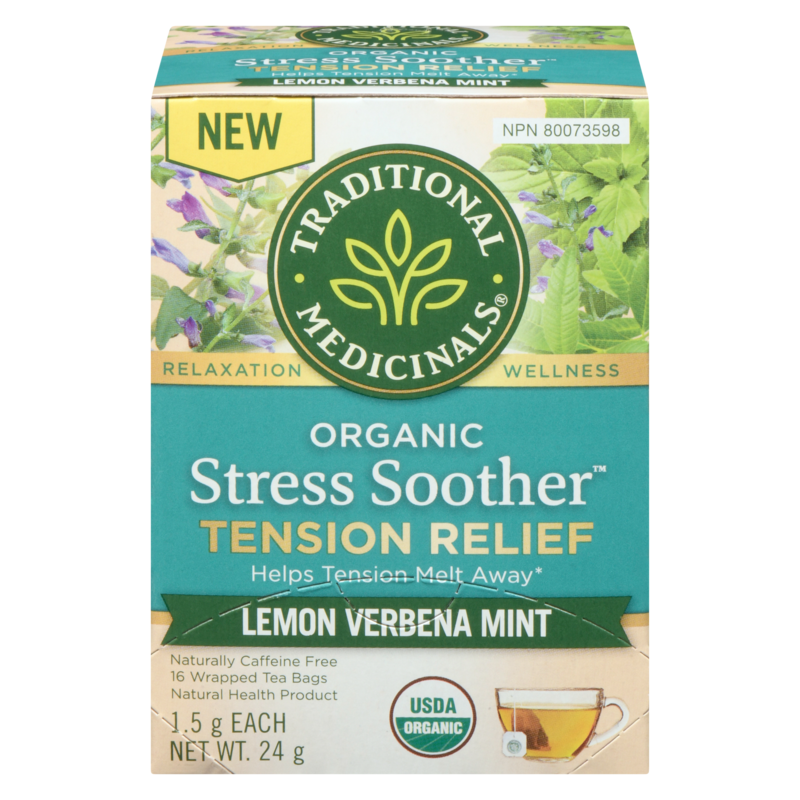 Wrapped Tea Bags Organic Stress Soother Tension Relief Lemon Verbena Mint