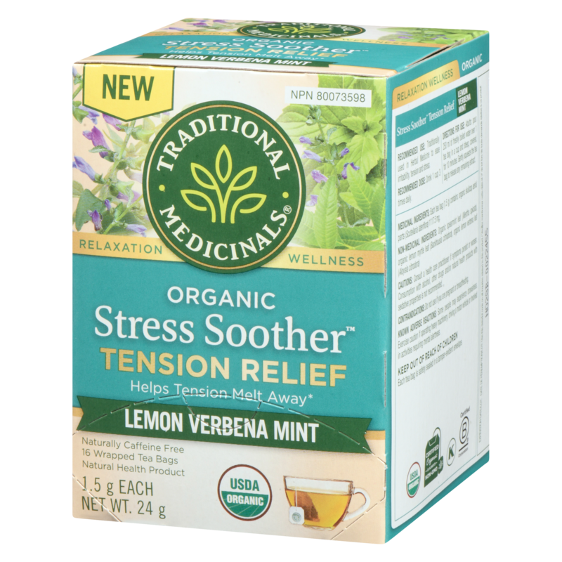 Wrapped Tea Bags Organic Stress Soother Tension Relief Lemon Verbena Mint