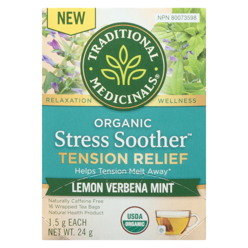 Wrapped Tea Bags Organic Stress Soother Tension Relief Lemon Verbena Mint
