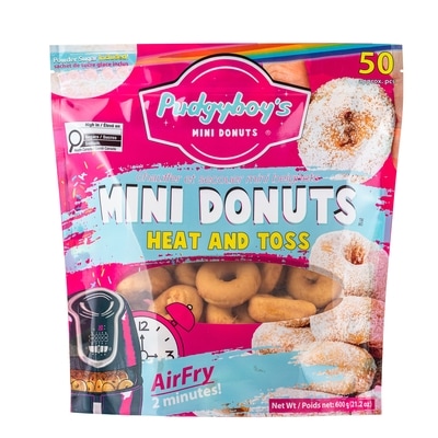 null Mini beignets au sucre en poudre – Pudgyboy’s Mini Donuts, à chauffer et enrober 50 ea, 0,32 $/1ch