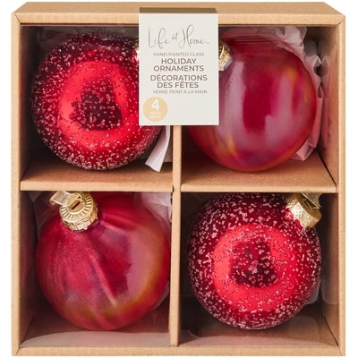 Life at Home Mixed Glass Ornaments 4 Pack - Red 1 ea, $14.00/1ea