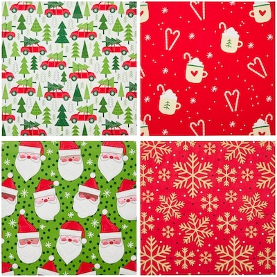 Heavyweight Gift Wrap 4 Pack - Red and Green Santa Mix