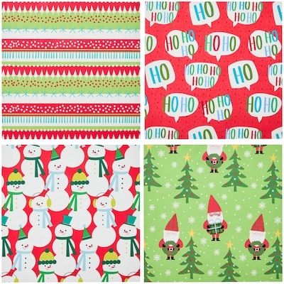 Heavyweight Gift Wrap 4 Pack - Snowmen and Santa Mix