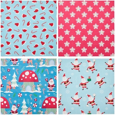 Heavyweight Gift Wrap 4 Pack - Blue and Red Santa Mix