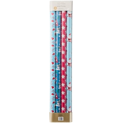Life at Home Papier-cadeau épais, lot de 4 rouleaux – assortiment bleu et rouge avec père Noël 1 ea, 8,00 $/1ch