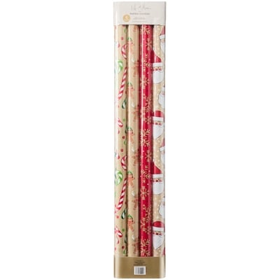 Life at Home Papier-cadeau épais, lot de 4 rouleaux – assotiment de cannes en bonbon et bonshommes en pain d’épices 1 ea, 8,00 $/1ch