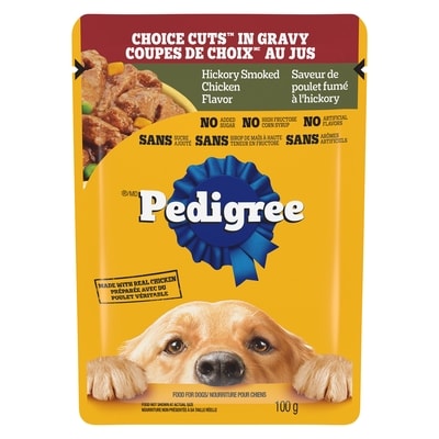 Pedigree Nourriture humide pour chiens adultes COUPES DE CHOIX AU JUS saveur de poulet fumé à l’hickory, sachet de 100 g 100 g, 1,10 $/100g